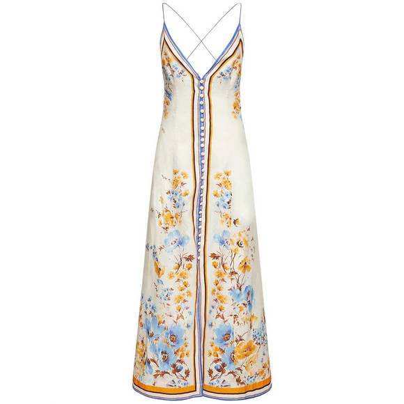 NEW ZIMMERMANN halcyon printed linen maxi slip dress in orange/blue floral - Picture 3 of 3